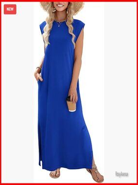 Sleeveless Maxi Dress with Pockets, Lightweight Polyester Blend, Regular Fit
